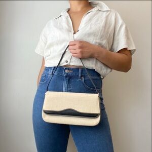 Two Tone Canvas Flap Shoulder Bag